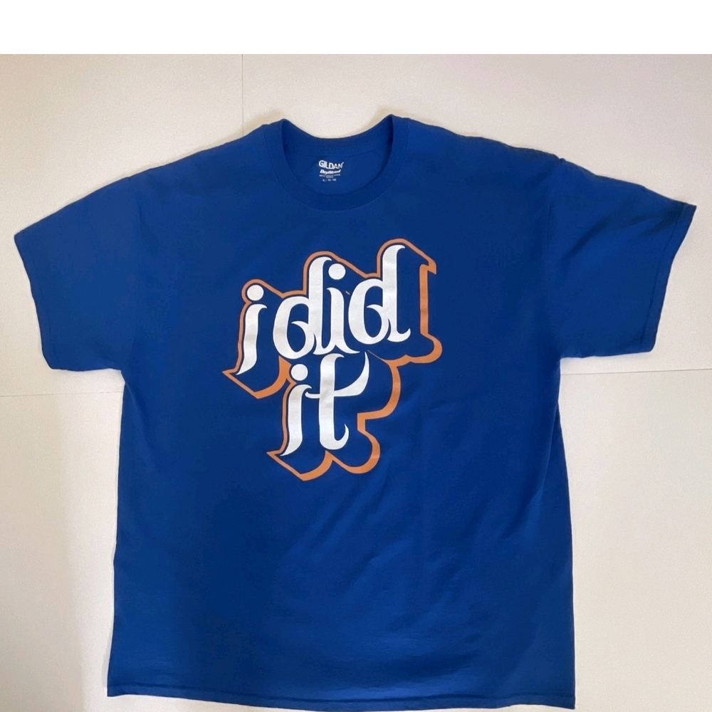 Gildan Royal Blue Graphic Tee with White and Orange Print